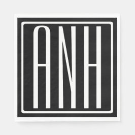 Modern 3-Initialer-monogram | Vit på svart Pappersservett