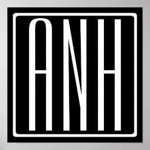 Modern 3-Initialer-monogram   Vit på svart Poster