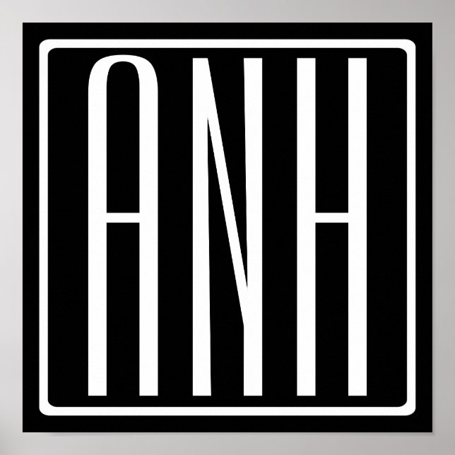 Modern 3-Initialer-monogram | Vit på svart Poster (Framsidan)