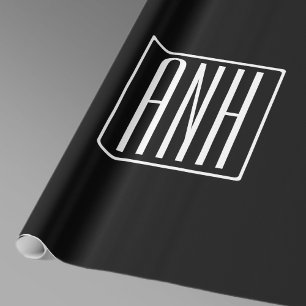 Modern 3-Initialer-monogram   Vit på svart Presentpapper