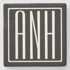 Modern 3-Initialer-monogram | Vit på svart Underlägg Sten