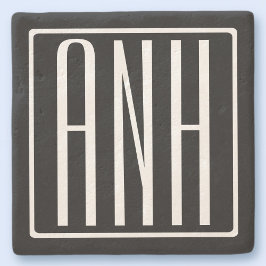 Modern 3-Initialer-monogram | Vit på svart Underlägg Sten