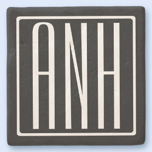 Modern 3-Initialer-monogram Vit på svart Underlägg Sten