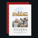 Modern 3-ljusbåge tillsammans typografi<br><div class="desc">Modern elegant-trendig tillsammans med typografi röd jul-thanksgiving multi3-fotokort för helgdag</div>