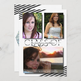 Modern 3 Photo Black Rand Studentfest Inbjudningar