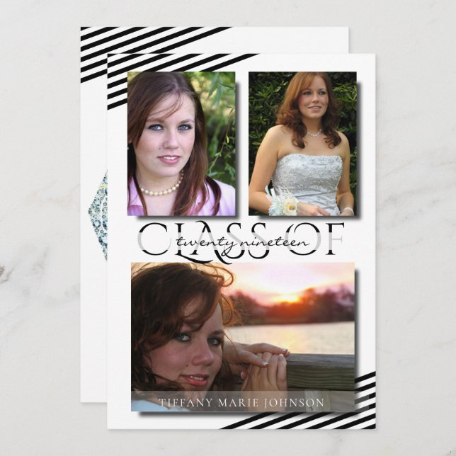 Modern 3 Photo Black Rand Studentfest Inbjudningar (Fram/baksida)