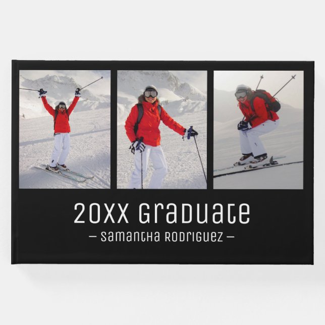 Modern 3 Photo Black White Mönster Studenten Gästböcker (Framsida)