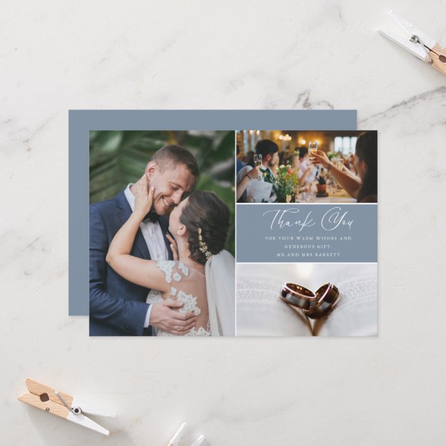 Modern 3 Photo Bröllop Tack (Fram/Back In Situ)