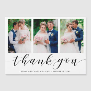 Modern 3 Photo Collage Black Script Bröllop tack