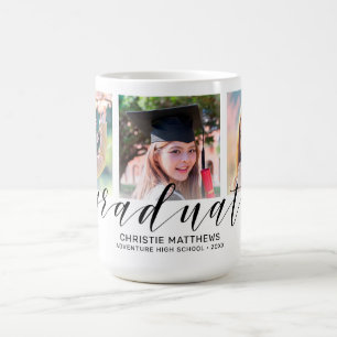 Modern 3 Photo Collage Black Script Student Kaffemugg