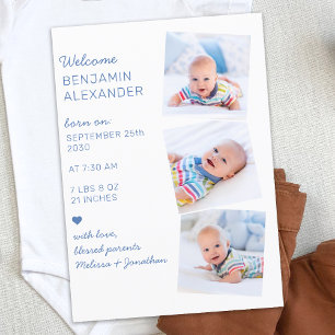 Modern 3 Photo Collage Cute Newborn Baby Birth Meddelande
