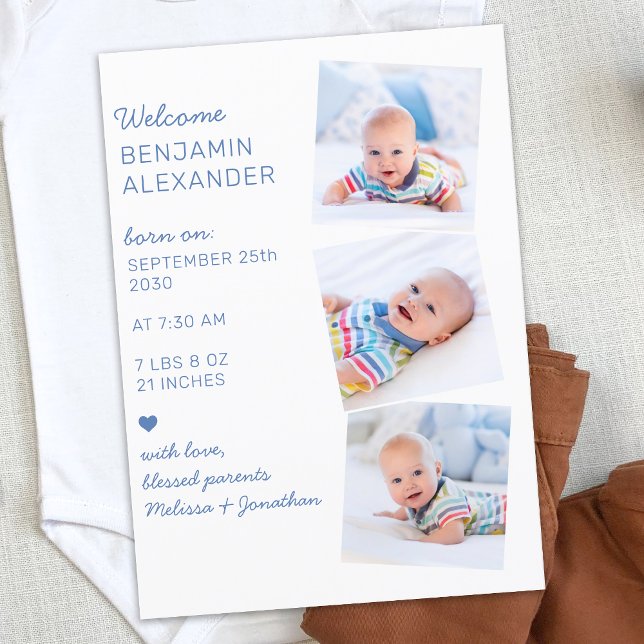 Modern 3 Photo Collage Cute Newborn Baby Birth Meddelande (Skapare uppladdad)
