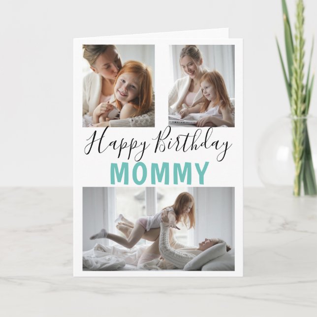 Modern 3 Photo Collage Mamma Birthday Kort (Framsida)