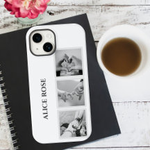 Modern 3 Photo Collage Namn eller Monogram White