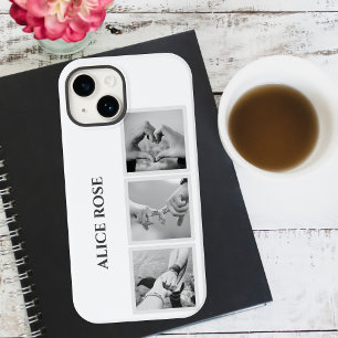 Modern 3 Photo Collage Namn eller Monogram White