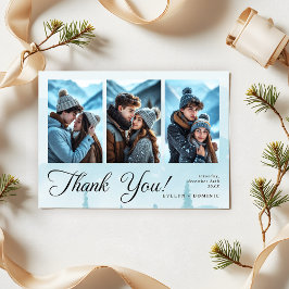 Modern 3 Photo Collage Winter Wedding Tack Kort