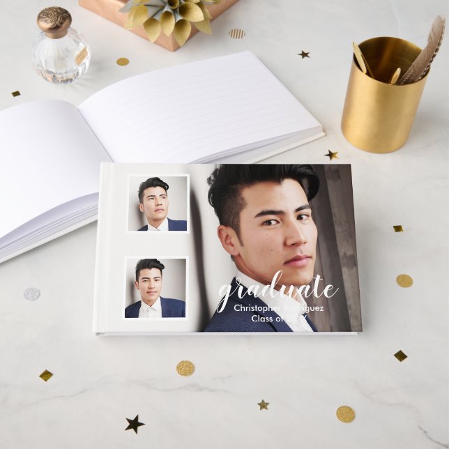 Modern 3 Photo Graduation Gästböcker (Framsida öppen)