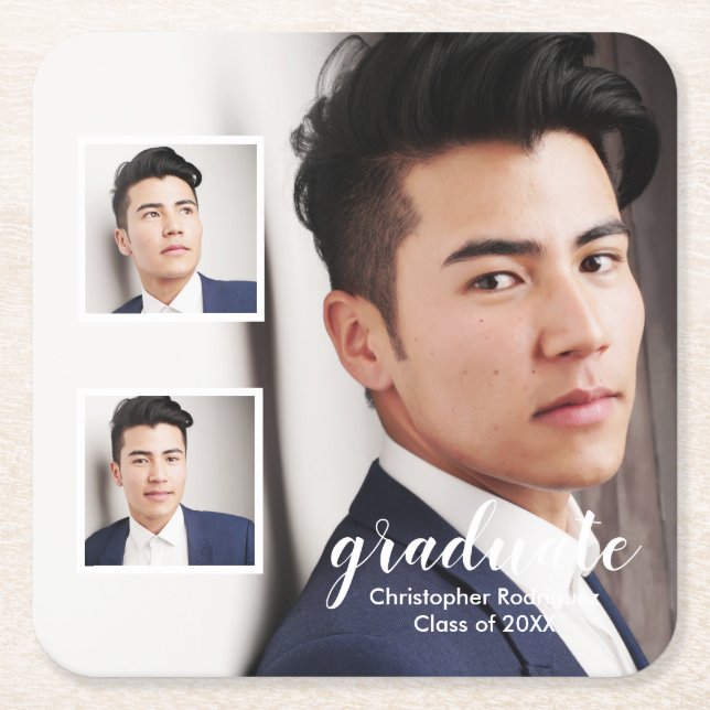 Modern 3 Photo Graduation Underlägg Papper Kvadrat (Framsidan)