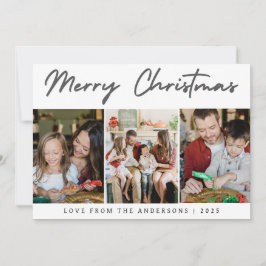 Modern 3 Photo Grid Merry Christmas Family Julkort