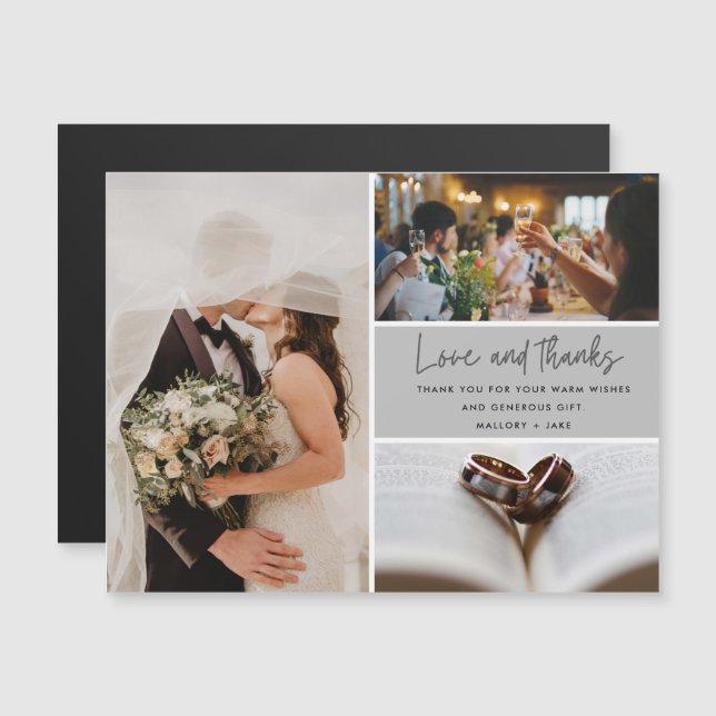Modern 3 Photo Kärlek tack Bröllop Tack (Fram/baksida)