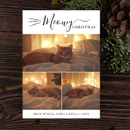 Modern 3 Photo Meowy jul Cute Funny Cat Julkort