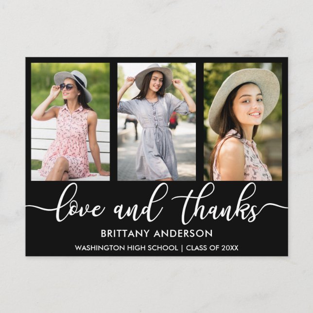 Modern 3 Photo Studenten Kärlek och tack Meddelande Vykort (Framsida)