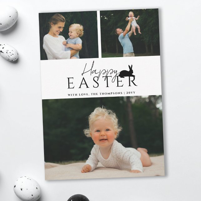 Modern 3 Photo Template And Bunny Minimal Easter Kort (Skapare uppladdad)
