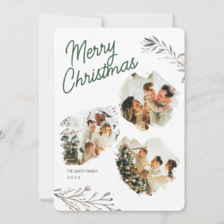 Modern 3 Photos Brushstroke Xmas Greeting Holiday Julkort