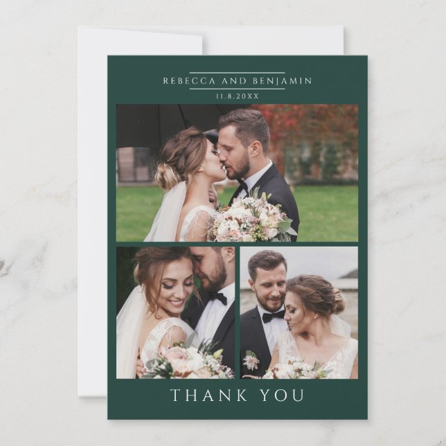 Modern 3 Photos Hand-Lettered Wedding Tack Kort (Framsida)