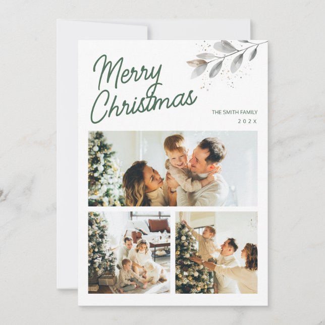 Modern 3 Photos Simple Christmas Greeting Holiday Julkort (Framsida)