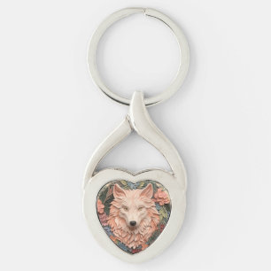 Modern 3d-Blommigt Peach Twisted Heart Silverfärgad Nyckelring