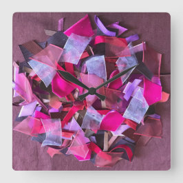 Modern 3D-effekt, burgundär rosa lila rosett band Fyrkantig Klocka