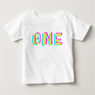 Modern 3D En Gul Första Födelsedags T-Shirt för Be
