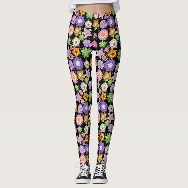 Modern 3D-färgfull Blommönster 03x4 Leggings (Framsida)