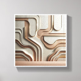 Modern 3D Geometric Paths Abstract - Luxury Cream Canvastryck