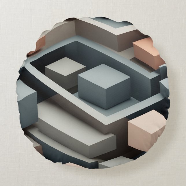 Modern 3D-geometrisk design Sleek Rund Kudde (Framsidan)