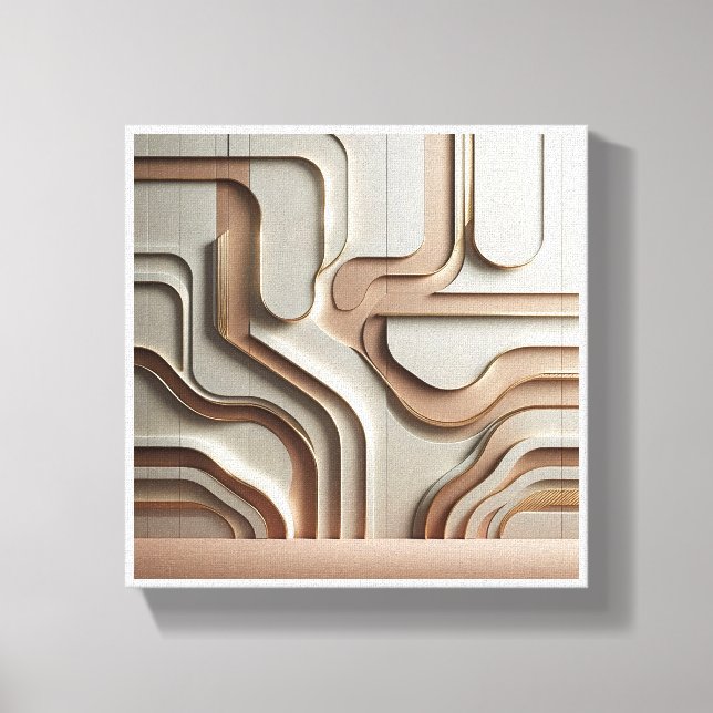 Modern 3D Geometriska Vägar Abstrakt - Lyxig Kräm  Canvastryck (Framsida)