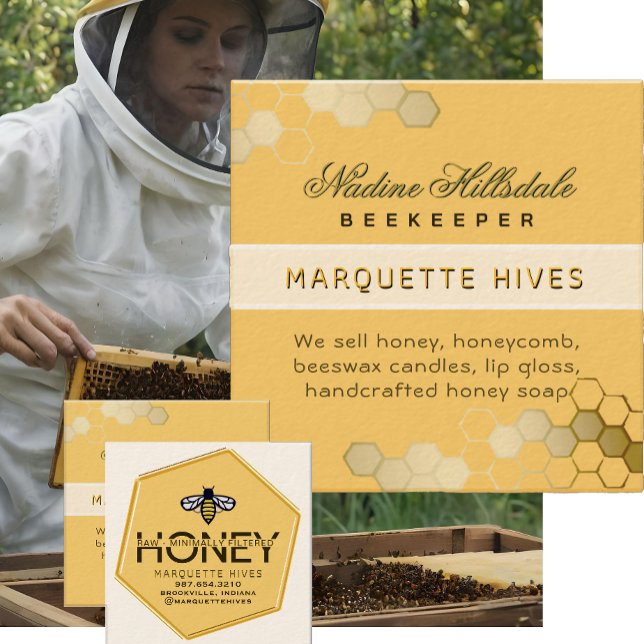 Modern 3D-Gult Hexagon Stylized Bee honey Ivory Fyrkantigt Visitkort (Skapare uppladdad)