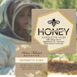 Modern 3D-Gult Hexagon Stylized Bee honey Kraft Fyrkantigt Visitkort