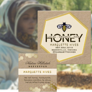 Modern 3D-Gult Hexagon Stylized Bee honey Kraft Fyrkantigt Visitkort