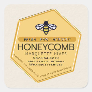 Modern 3D-Gult Hexagon Stylized Bee Honeycomb Fyrkantigt Klistermärke