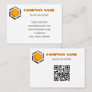 Modern 3D Hexagon Kub Orange Gray QR-kod Visitkort