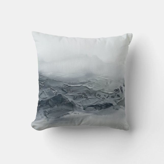 Modern 3D Impasto Bergskiffer Svart Kudde (Framsida)