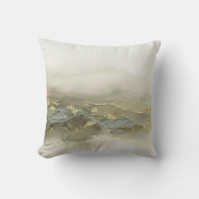 Modern 3D Impasto Salvia Olivgrön Guld Kudde (Framsida)