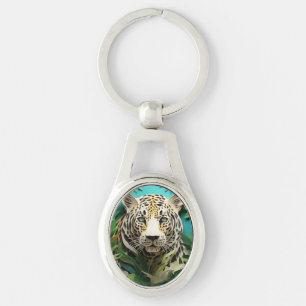Modern 3D Leopard Animal Lover Ovalt Silverfärgad Nyckelring
