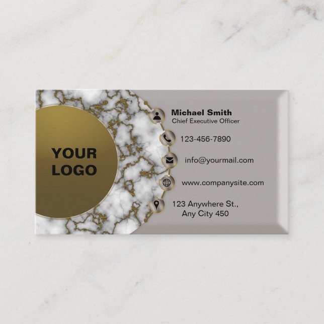 Modern 3D Metallic Faux Marble Silver-Gold Foil Visitkort (Framsida)