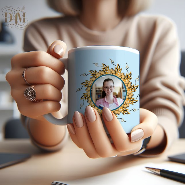 Modern 3D Orange Blush Blommig Mandala Doodle Foto Kaffemugg (Skapare uppladdad)