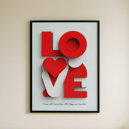 Modern 3D Red and White LOVE Typography Abstract  Poster