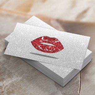 Modern 3D Red Läppar Silver Glitter Makeup-artist Visitkort