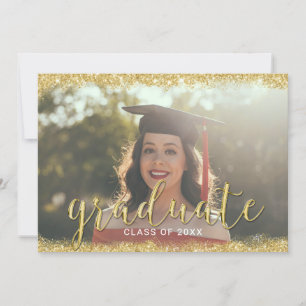 Modern 3D-skript, fotfoto Guld Glitter Studenten Inbjudningar